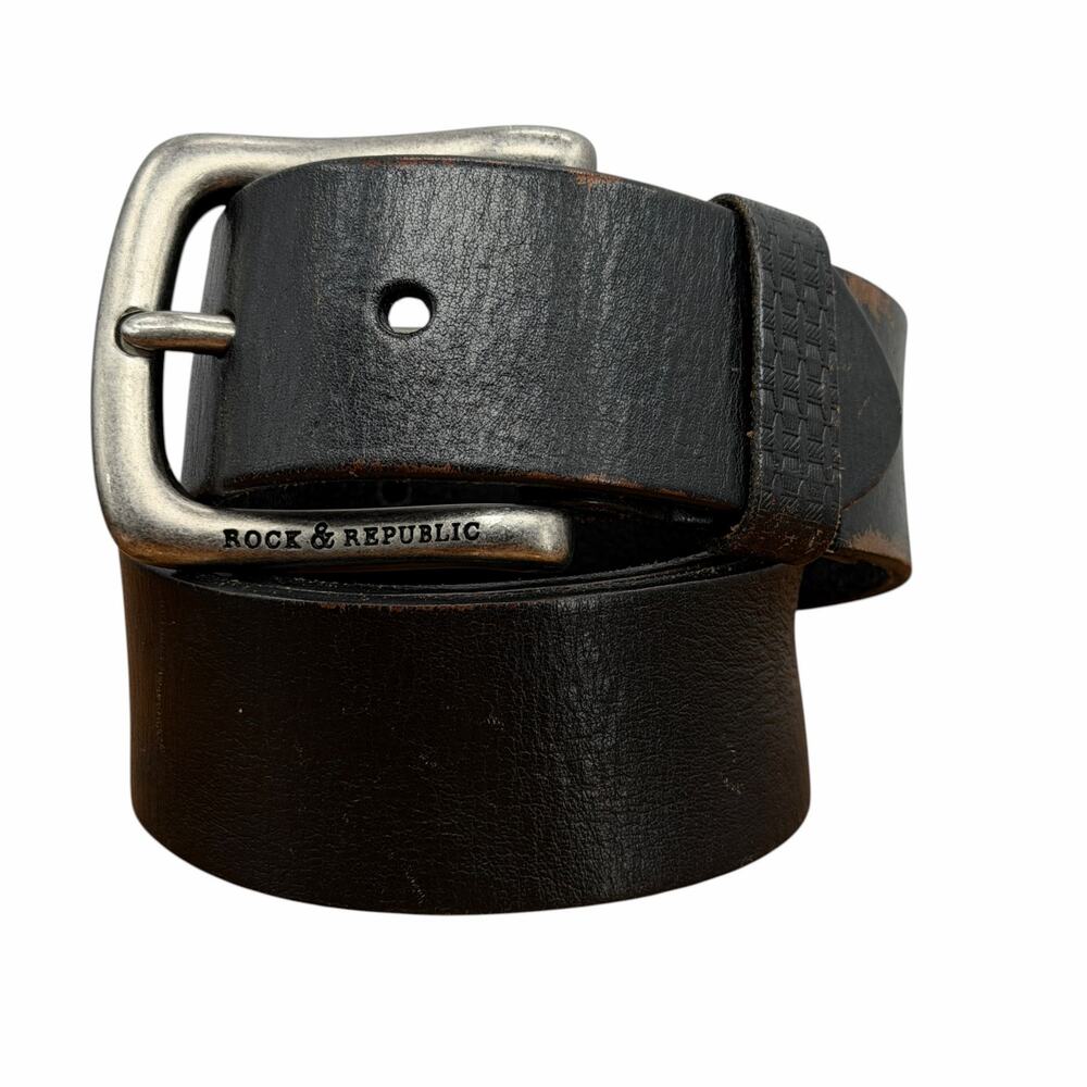 Rock & Republic Leather Belt‎ SZ S Men Black Rugged Classic Casual Grunge Work